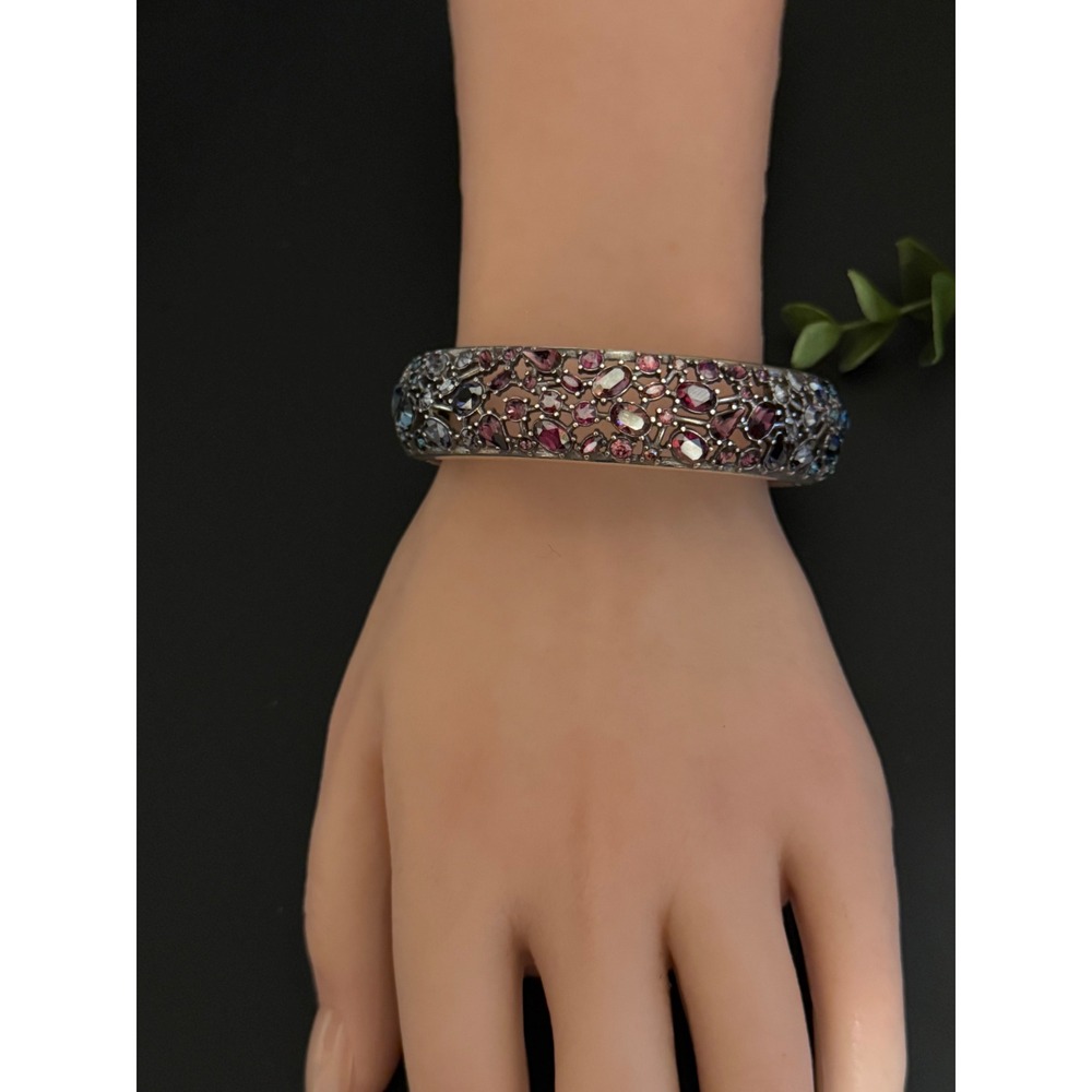 Brighton One Love Bangle Bracelet Silver Plated Multi Color Crystal Hinged Cuff - Picture 4 of 11